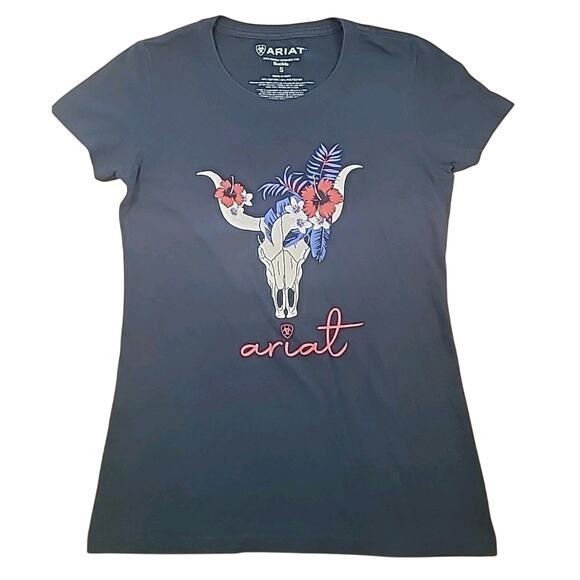 Ariat Women’s Real Tropic Steerhead Tee Sz S Navy Blue 🤠🐂 - Picture 2 of 7